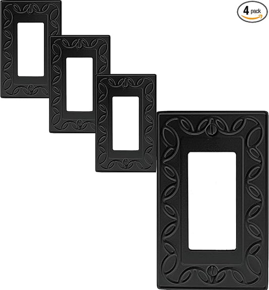 Single Decorator Light Switch Cover NovaBloom Metal Wall Plate, 4-Pack Black 1 Gang Single Rocker, for Receptacle Dimmer Switch Cover GFCI Outlet Decorative Wallplate, Durable