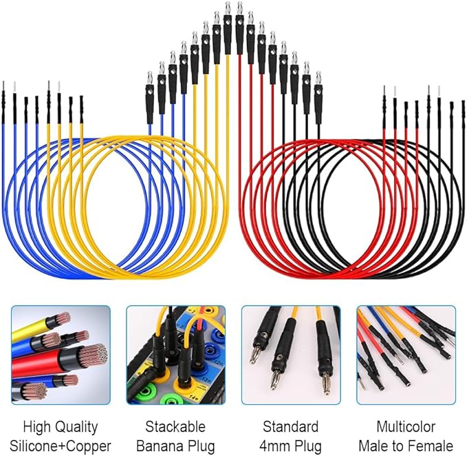 Banana Plug Jumper Wires Kit, 16pcs 4mm Stackable Breadboard Jumper Test Lead, Male to Female, Universal Breakout Test Leads for Electrical Testing