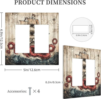 Decorative Outlet Covers Vintage Octopus Ocean Sailboat Bizarre Adventure 2 Gang Double GFCI Rocker Electrical Wall Panels Light Switch Cover Plate for Bathroom Kids room Decor