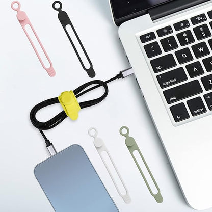 Nearockle 50Pcs Silicone Cable Ties Cord Organizer for Bundling Earphone, Phone Charger, Computer Cords, Reusable Cable Ties Wire Organizer in Home,Office,Kitchen,School (5 Colors)
