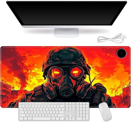 Small Heated Desk Pad 23.6" x 14.2" – Compact Electric Mouse Pad with 3 Heating Levels, Auto Shut-Off, Waterproof PU Surface, Plug-in Warmer for Office or Home Use, Mask Soldier