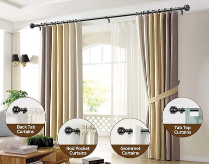 KAMANINA Black Curtain Rod for Windows 72 to 144 Inches (6-12ft) Long Heavy Duty Curtain Rods, 7/8 Inch Adjustable Drapery Rods with Decorative Netted Texture Finials