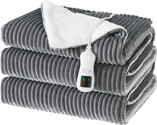 Electric Heated Blanket Twin Size, Washable Blanket Warmer for Home for Adults, Fast Heating, Super Cozy Soft Flannel 62" x 84", 9 Heat Levels, 1-9H Auto-Off, ETL Certified, Silver