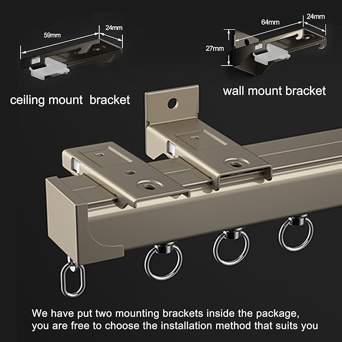 Curtain Track Wall Mounted Rail for Curtains, Drapes, and Room Dividers Ceiling or Wall Mount Curtain Track Room Divider-Sliding Curtain Rail (champagne, 4.5m)