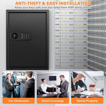 144 Keys Fireproof Key Cabinet, Anti-Theft Heavy Duty Key Lock Box with Key Tags, Adjustable Key Organizer Wall Safe with Combination Lock for Car Office House Garage Rental Business