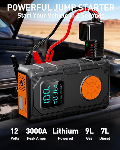 Jump Starter with Air Compressor, Car Battery Jump Starter (8.0 Gas/7.0L Diesel), Battery Jumper Starter Portable Jump Box, 12V Portable Car Jump Starter with Tire Inflator,Gift for Man Father Husband