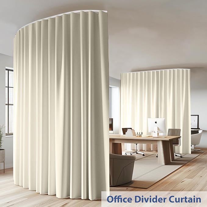 Room Divider Ceiling Mounted Curtains Track Sets Extra Wide Blackout Curtain Flexible Tracks for Bedroom Privacy Partition Separator, 1 Panel Beige Drape and White Rail, W10 x H8ft