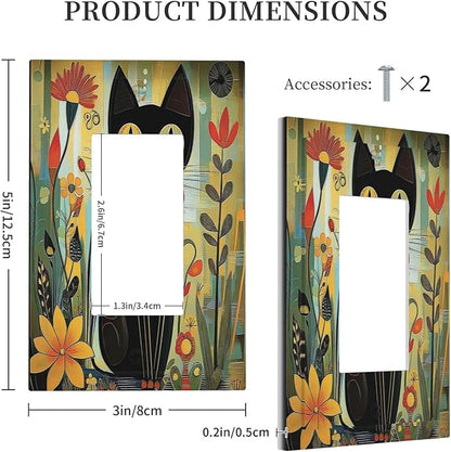 Funny Cat Retro Abstract Flowers Kitten Decorative Outlet Covers 1 Gang Single Rocker Light Switch Cover Plate Wall Plates Gfci Faceplate For Kids Room Bed Room Decor