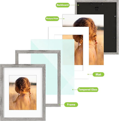 Golden State Art, 11x14 Picture Frame with Mat for 8x10 - High Definition Glass Wall Mounting Horizontal Vertical Display (Gray, 2 Pack)