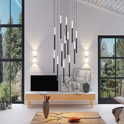 ALTAIR 13 Mini Pendant Lighting White-Black - LED Hanging Light Fixture for Kitchen Island, Bar, Foyer - Cluster Pendants - Dimmable, Adjustable Wire, Lamp Bulb Included