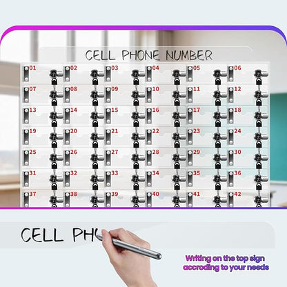 60 Slots Cell Phone Locker Box, Clear Phone Storage, Acrylic Cell Phone Lock Box with Door Locks and Keys, Wall Mounted Cell Phones Cabinet for Office School Classroom Factory