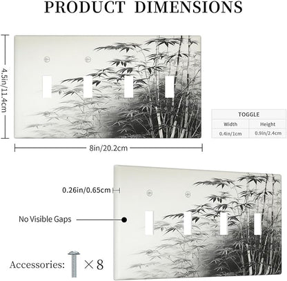 Light Switch Cover Plate Watercolor Vintage Ink Bamboo Forest Quad Toggle Wall Plates Decorative Switch Plates 4 Gang Outlet Covers Electrical Panel Cover Faceplate for Home Decor 4.5 X 8 IN