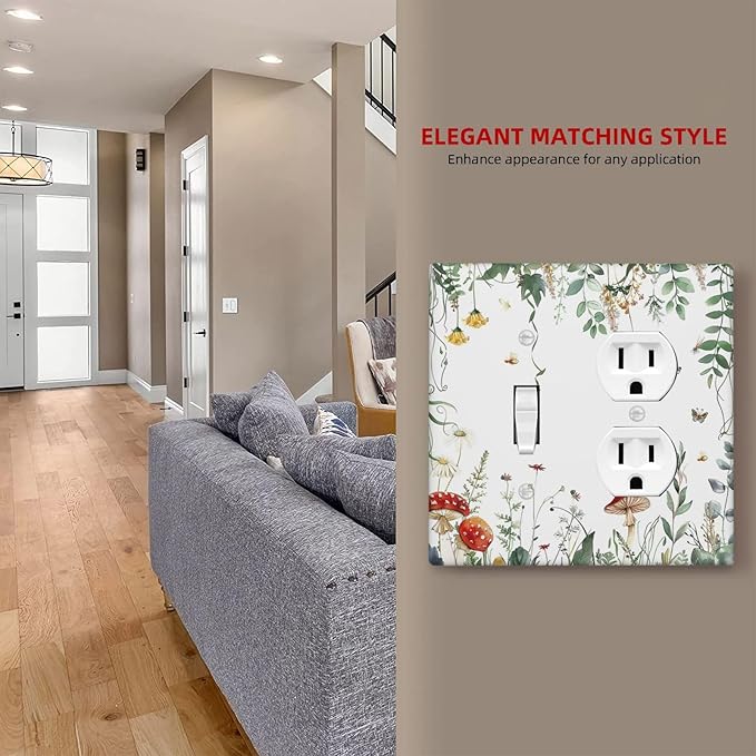 Wallplates Sage Plant Red Mushroom Butterfly Wild Flower 1 Toggle 1 Duplex Switch Plate Electrical Gfci Faceplate Decorative Light Switch Covers For Bed Room Kids Room Decor