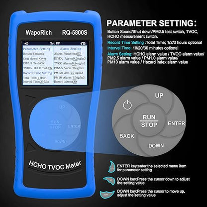 Air Quality Monitor PM2.5/PM10 Particle Counter, Ammonia Gas Detector Formaldehyde Detector Indoor/Outdoor Air Pollution Detection TVOC Volatile Organic Compound Gas USB Rechargeable