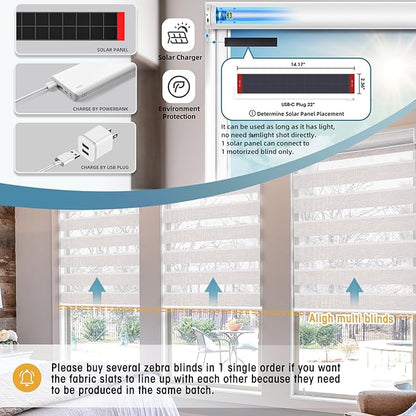 SmartWings Motorized Zebra Shades - Compatible with HomeKit, Alexa, SmartThings, Google - Remote Control Light Filtering Sheer Shades, 50% Blackout, for Smart Home/Office, Ivory, Customized