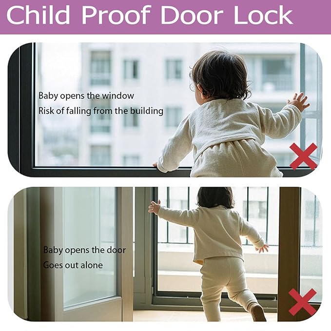 Child Proof Door Lock with Adjustable Strap, Cat Door Latch 3M Adhesive Safety Locks for Baby, Dementia & Pets, No Tools Needed 4 Pack