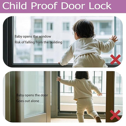 Child Proof Door Lock with Adjustable Strap, Cat Door Latch 3M Adhesive Safety Locks for Baby, Dementia & Pets, No Tools Needed 4 Pack