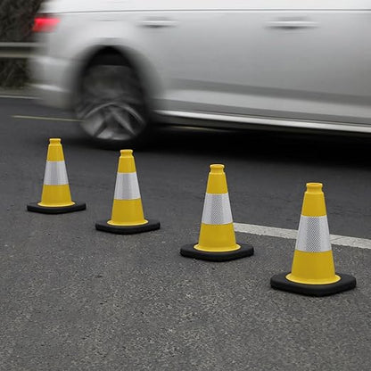 6 Pack 12" Inch Yellow PVC Traffic Cones with Heavy-Duty Base, High-Visibility All-Weather Safety Cones for Road Construction, Parking Lot, and Garage Use (6, Yellow, 12" Small)
