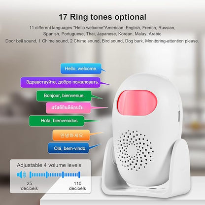 Motion Sensor Alarm with 17 Chimes 3 Alarm Modes 4 Volume Levels Wireless Motion Detector Alarm with Remote 110dB Home Security Alarm (2 Motion Detector, 2 Remote Control)