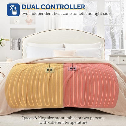 Sealy Electric Blanket Queen Size, Flannel Heated Blanket with 10 Heating Levels & 1-12 Hours Auto Shut Off, Fast Heating Warm Blanket, Machine Washable, Beige, 84 x 90 Inch
