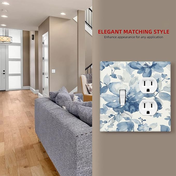 Wallplates Blue Watercolor Floral 1 Toggle 1 Duplex Switch Plate Electrical GFCI Faceplate Decorative Light Switch Covers for Bedroom Bathroom Decor