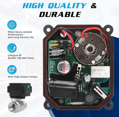 3/4" Motorized Ball Valve - 2 Wire Auto Return Electric Water Valve with Full Port, 9-24V AC/DC Automatic Ball Valve,Stainless Steel,Normally Closed