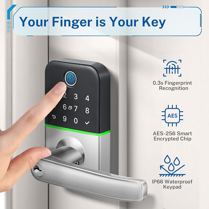 Keypad Smart Door Lock with Handle: Kucacci Keyless Entry Door Lock - Smart Lock for Front Door - Electronic Door Lock with Keypad for Exterior Door - Deadbolt Lever Alternative - Easy Installation