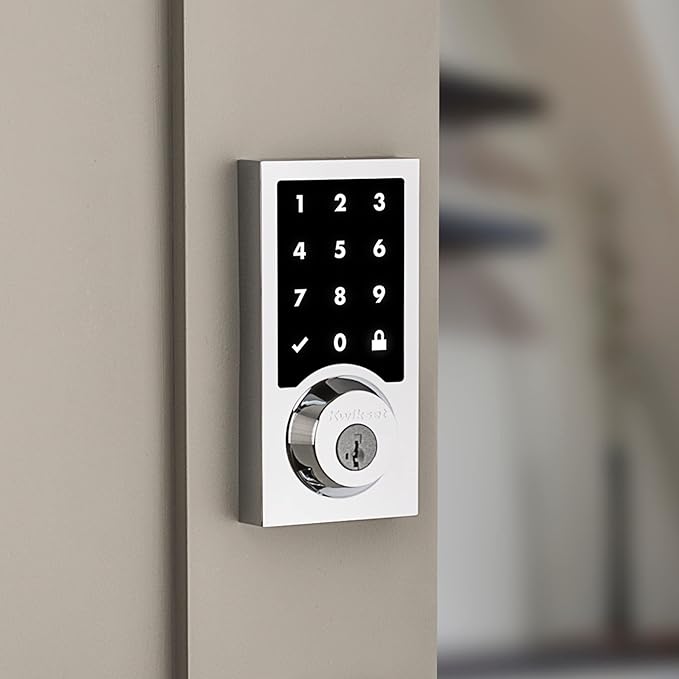 Kwikset SmartCode 916 Z-Wave Smart Lock, Keyless Entry Ring Compatible Door Lock, Touchscreen Electronic Deadbolt, SmartKey Re-Key Security, Smart Hub Required, Contemporary Polished Chrome
