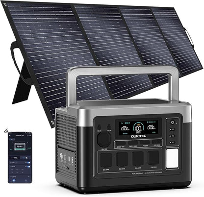 OUKITEL P1000 Plus 1024Wh Solar Generator with 4 AC Outlets (3600W Peak), 1800W Power Station with 400W Solar Panel, 1200W Fast Charging, APP Control Battery Backup for Home, Camping & RVs