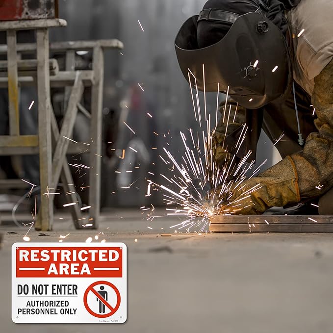 SmartSign 7 x 10 inch “Restricted Area - Do Not Enter, Authorized Personnel Only” Metal Sign with Symbol, 40 mil Laminated Rustproof Aluminum, Red, White and Black, Made in USA