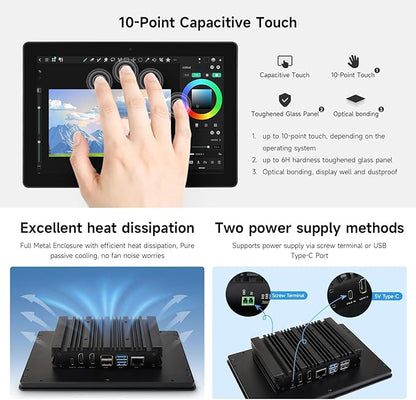 Industrial HMI All-in-one Touch Display for Raspberry Pi 5 4, 10.1inch Screen Monitor, Dual 4K HDMI Output, 10-Point Touch @XYGStudy (RPI-HMI-101D-ACCE-B)