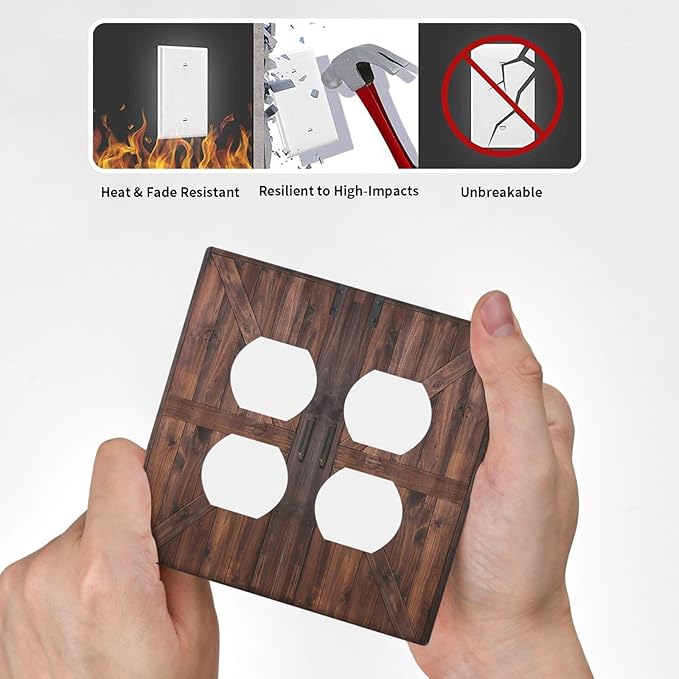 Decorative Outlet Covers Vintage Brown Farmhouse Barn Door 2 Gang Light Switch Cover Plate Double Duplex Wall Plates for Electrical Outlets Switch Plate Covers for Bedroom Home Decor