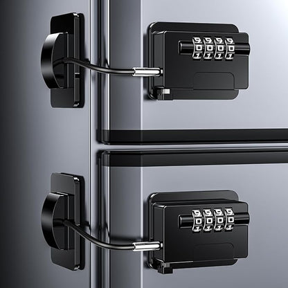 Child Proof Fridge Locks with 4 Code Password, Refrigerator Combination Latch for Kids, Toddlers and Adults, Baby Proofing Freezer Door Lock for Cabinets and Drawers, Oven, Windows (2 Pack-Black)