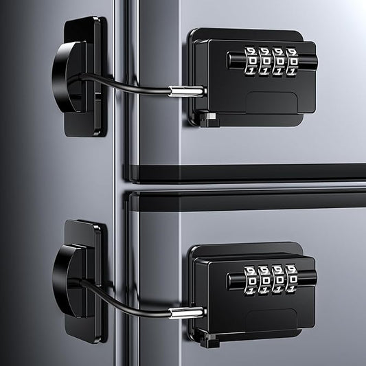 Child Proof Fridge Locks with 4 Code Password, Refrigerator Combination Latch for Kids, Toddlers and Adults, Baby Proofing Freezer Door Lock for Cabinets and Drawers, Oven, Windows (2 Pack-Black)