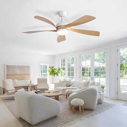 Sofucor 52 Inch Ceiling Fans with Lights and Remote, Outdoor Ceiling Fan with Light 6-Speed 3 CCT 3-Timer, Modern Low Profile Ceiling Fan 5 Blade Reversible DC Motor for Living Room Bedroom Patio