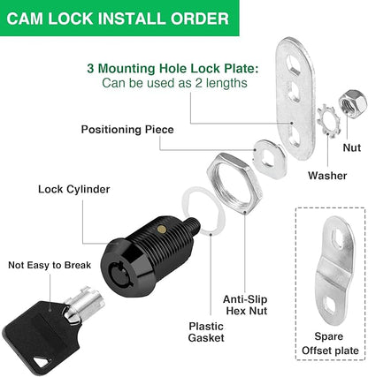 2 Pack Cabinet Lock with Keys, 7/8" RV Storage Locks Keyed Alike, RV Locks for Storage Door, Camper Cabinet Door Toolbox Lock Mailbox RV Cam Locks with Manual (Black -2 Pack, 7/8 Inch)…
