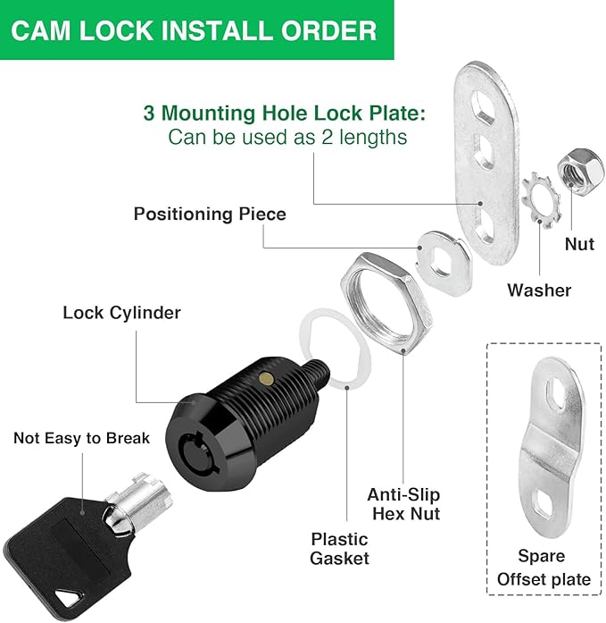 10 Pack Cabinet Lock with Keys, 7/8" RV Storage Locks Keyed Alike, RV Locks for Storage Door, Camper Cabinet Door Toolbox Lock Mailbox RV Cam Locks with Manual (Black -10 Pack, 7/8 Inch)…