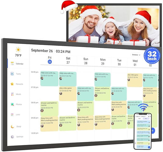 32" Smart Digital Calendar for-Family-Business-Planner - Electronic Calendar for Business Chore Chart, Touchscreen Display for Family Schedules, Auto-Sync Google iCloud Outlook Calendars for Kid Adult
