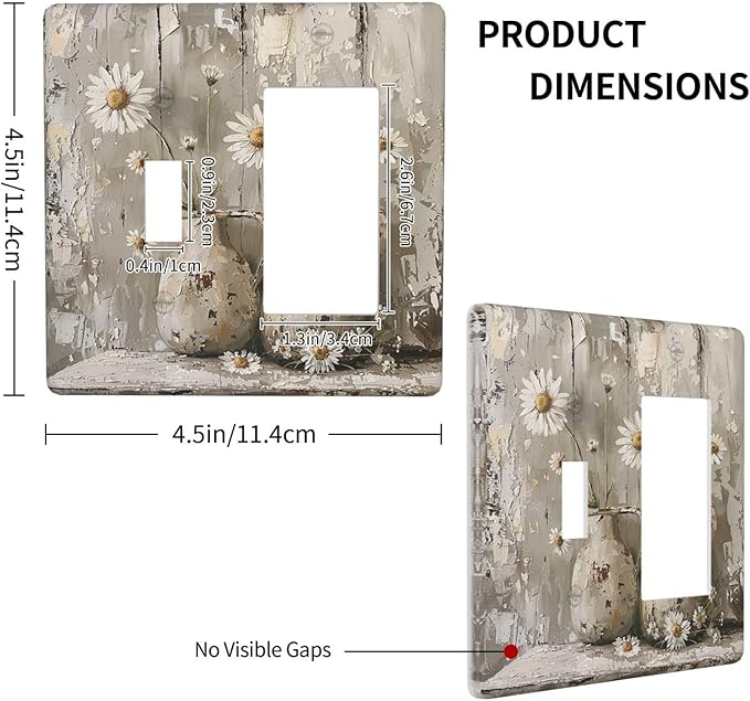 Outlet Covers Vintage Rustic Floral White Daisy Flower Oil Painting Style 1 Toggle 1 Rocker Combination Decorative Wall Plate Electrical Switch Plates Light Switch Cover Plate for Home