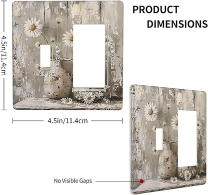 Outlet Covers Vintage Rustic Floral White Daisy Flower Oil Painting Style 1 Toggle 1 Rocker Combination Decorative Wall Plate Electrical Switch Plates Light Switch Cover Plate for Home