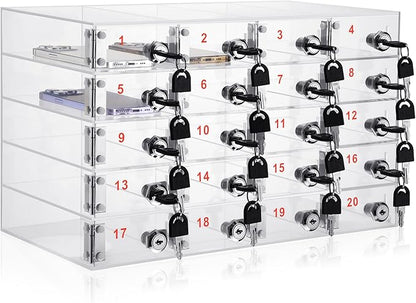 Layhit 20 Slots Cell Phone Locker Box for Classroom Clear Acrylic Cell Phone Storage Cabinet Bin with Door Locks for Classroom School Students Office Factory Employees
