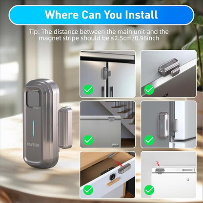 Daytech Refrigerator & Freezer Door Alarm - Adjustable 1-4 Minute Delay, 0-120dB Adjustable Siren, Door/Window Sensor for Home or Business (5 Pack, Gray)