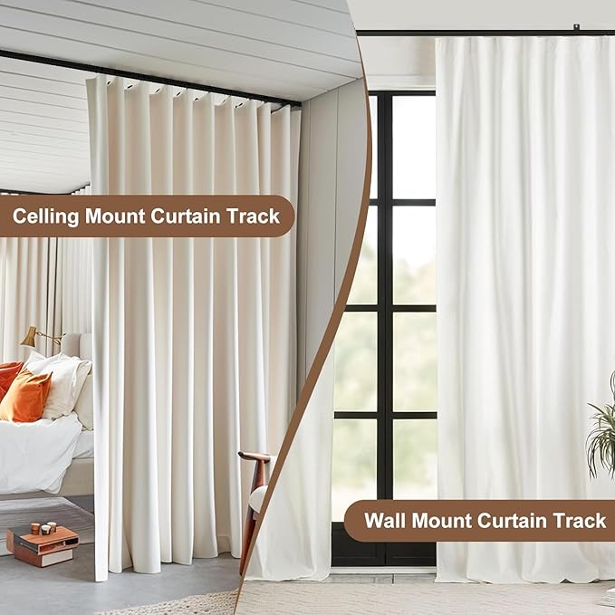 Ceiling Mount Curtains Track Room Divider Privacy Partition Separator Curtain Tracks Rods Heavy Duty RV Shower Outdoor Rail Clip Hook Set, Black 3-6ft