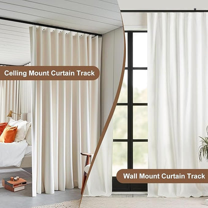 Ceiling Mount Curtains Track Room Divider Privacy Partition Separator Curtain Tracks Rods Heavy Duty RV Shower Outdoor Rail Clip Hook Set, Black 3-6ft