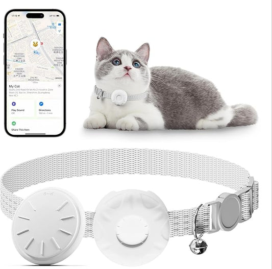 GPS Tracker, Waterproof Pet GPS Tracker for Cats,Cat Tracker Compatible with Apple Find My App (Only iOS), No Monthly Fee, White