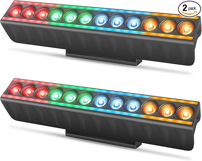 LED Stage Wash Light Bar: Dual-Row Pixel LED Strips Flanked with RGBW Beam - 60W 4IN1 RGBW Color Changing - DMX Control by DJ Party Planner - Uplights for Wedding Christmas Music Show Band - 2 Pack