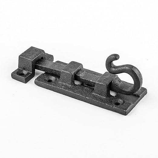 Renovators Supply Manufacturing Black Slide Bolt Door Latch 3 7/8 in. Long Wrought Iron Metal Surface Sliding Bolts with Catch for Cabinet Doors Rust Resistant Security Locks with Hardware Pack of 2