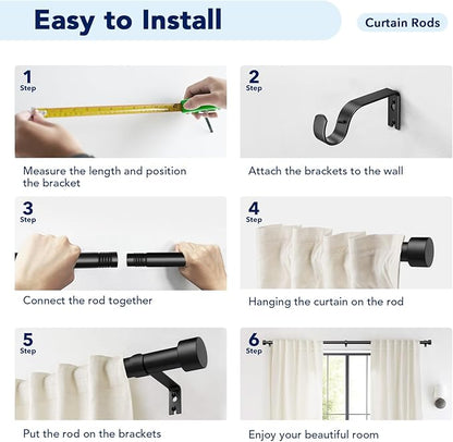 2 Pack Curtain Rods for Windows 48 to 84 Inch(4-7ft), 1 Inch Black Adjustable Heavy Duty Curtain Rod Set, Outdoor Long Drapery Rods for Patio Bedroom, Size 32"- 90"