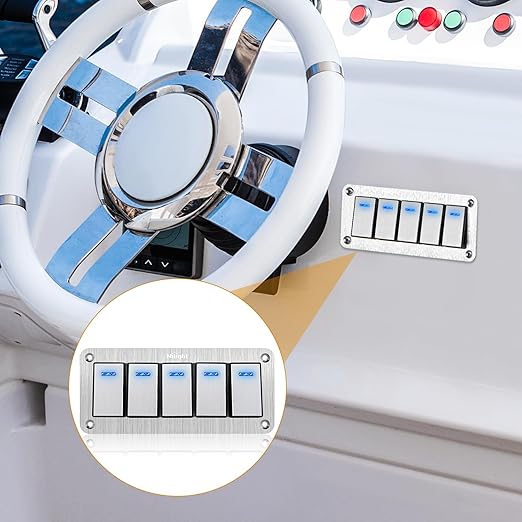 Nilight 5 Gang Rocker Switch Panel 3 Pin On Off Pre-Wired Blue LED Waterproof Aluminum with DIY Stickers for 12V 24V Automotive Cars Marine Boats UTV Truck Jeeps