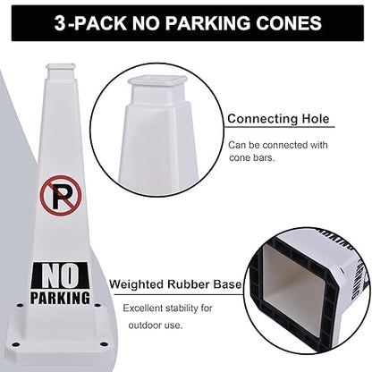 OrangeStar 3-Pack 28" No Parking Cones, Large 4-Sided Traffic Cones with Heavy Rubber Base for Parking Lot Control, Safety, Driveway | Indoor Outdoor Use